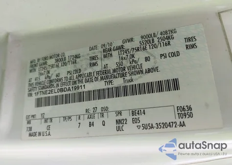 2011 Ford E-250 Commercial из США, поврежденный, VIN 1FTNE2EL0BDA19911